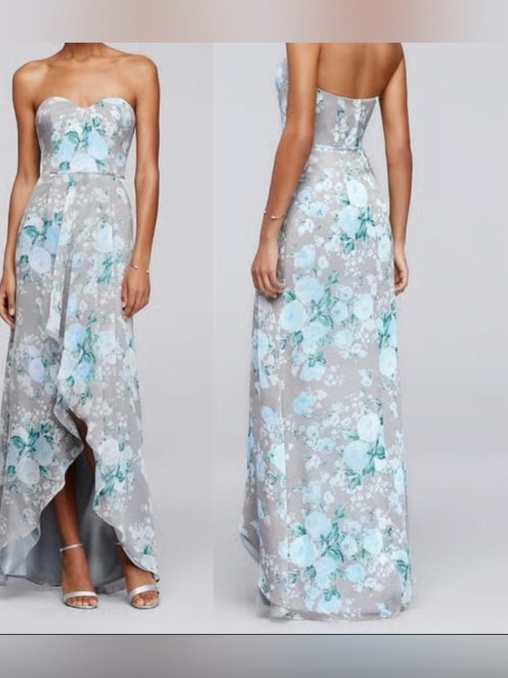 David's Bridal Strapless Floral High-Low Bridesmaid Dress Size 4